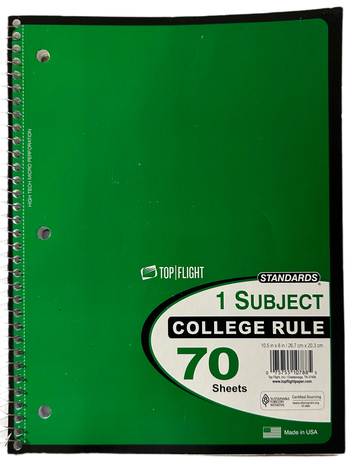 70 Page College Ruled Spiral Notebook